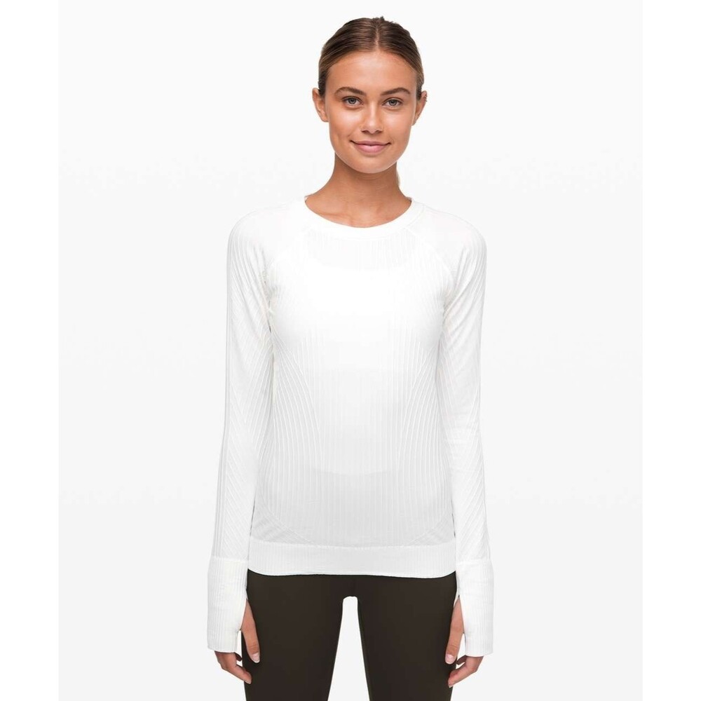 Lululemon Rest Less Pullover Long Sleeve Ribbed Shirt White Size 12 / W3CGJS